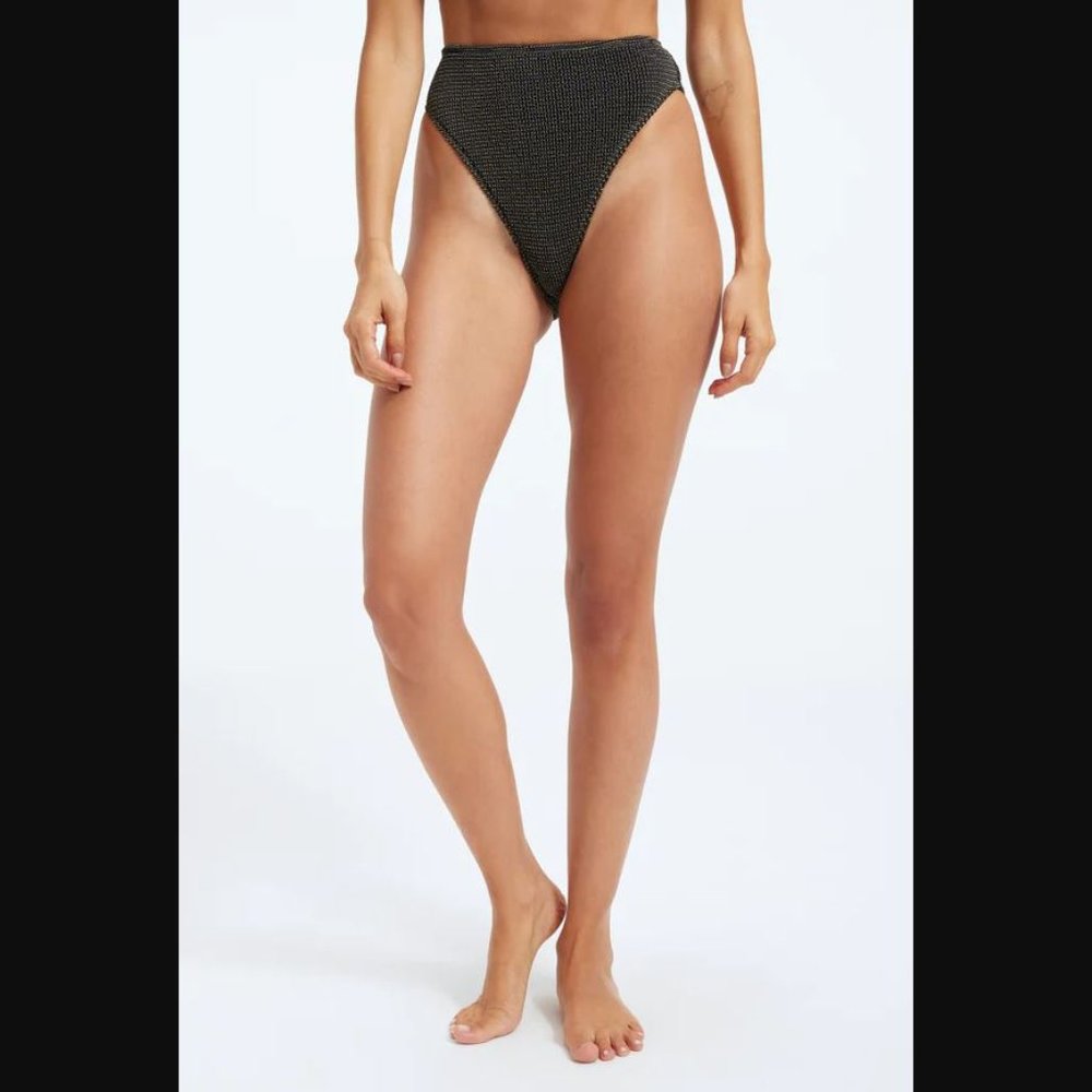 Good American NEW XS Black Metallic Always Fits Cheeky Swimsuit Bottom